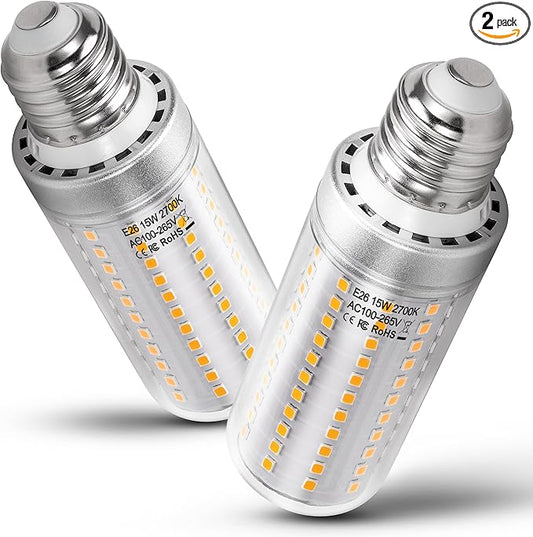 1.57 x 4.92 inch Big E26 15W LED Bulbs 2700K Warm White 2000 Lumen 150 Watt Equivalent Incandescent Bulbs for Outdoor Home attic Corridor Garage Indoor Candelabra Ceiling Fan Bulbs,Non-dimmable,2 Pack