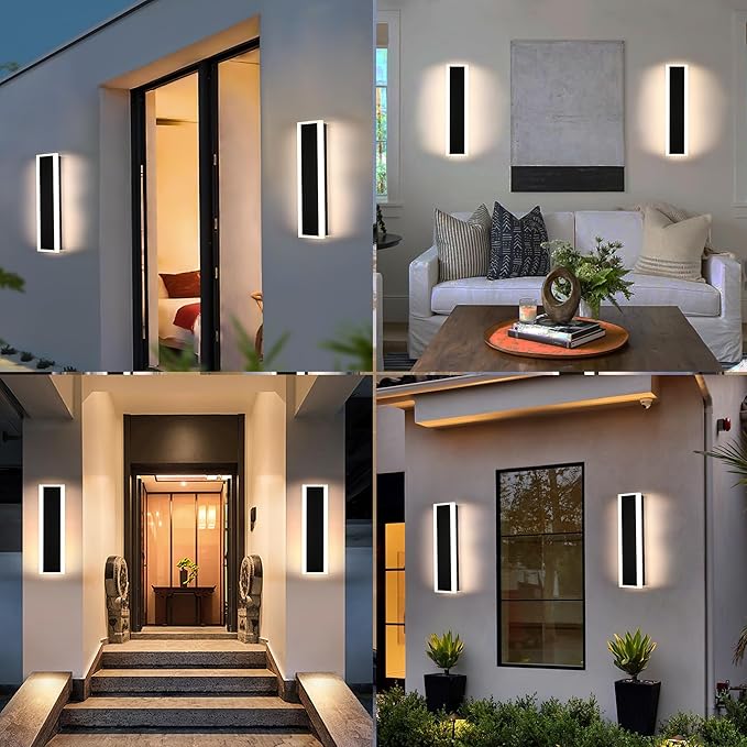 MELUCEE Long Outdoor Wall Lights Exterior 2 Pack 24in Dimmable LED Wall Lights Linear Outdoor Wall Sconce IP65 Waterproof, LED Linear Exterior Lights for Patio Garden Garage Front Door, 3000K-6000K