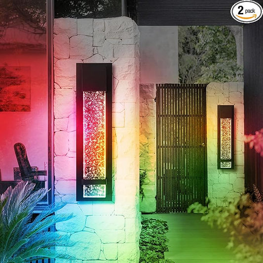 ASD LED 18" Bubble Glass Wall Light Fixture, Outdoor & Indoor Seeded Sconce | RGBW, Waterproof, ETL Listed | 9W 250LM 3000-5000K 100-277V | Exterior Lantern, Porch Lighting | Black, 2 Pack