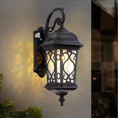 Large Outdoor Wall Light 20.87" H Black Waterproof Outside Wall Sconce Classical European Style Porch Light with Water Glass for Entryways, Yards, Front Porch