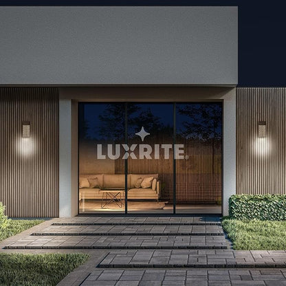 LUXRITE 14-Inch LED Wall Sconce Outdoor Light, 3CCT Selectable 3000K/4000K/5000K, 2000LM, 120V, 20W, IP65 Waterproof, Modern Bubble Glass Light Fixture, ETL Listed, Black (2 Pack)