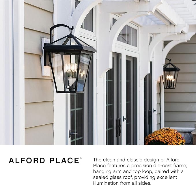 Hinkley Alford Place 25658MB Large Outdoor Tall Wall Mount Lantern - Die Cast Aluminum Frame, Sealed Clear Glass - Museum Black