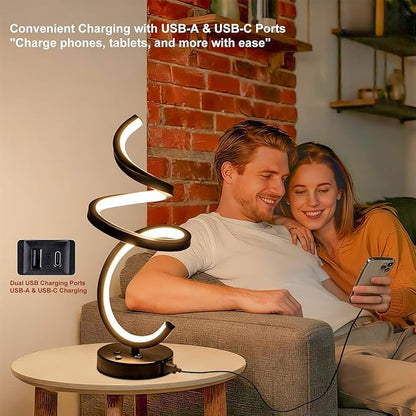 RGB Spiral LED Table Lamp, Dimmable Creative Bedside Lamp, Modern Color Changing Nightstand Light for Bedroom, Gaming Room & Home Decor