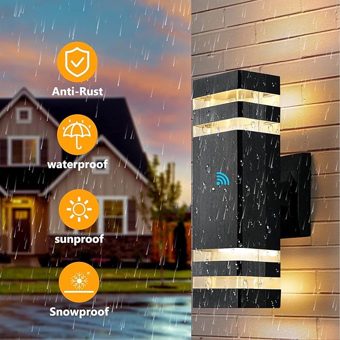 tewei Dusk to Dawn Outdoor LED Wall Mount Light Fixtures Up Down Front Porch Lights 1Pack 14W IP65 3000K 1100LM Warm White Modern Waterproof Aluminum Exterior Photocell IC Sensor for Patio Garage