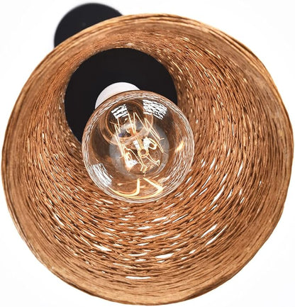 3 Pack Woven Pendant Lights Modern Boho Hanging Lamp Handwoven Woven Rattan Shade Adjustable Height Retro Boho Pendant Lamp for Kitchen Island, Bedroom, Dining Room