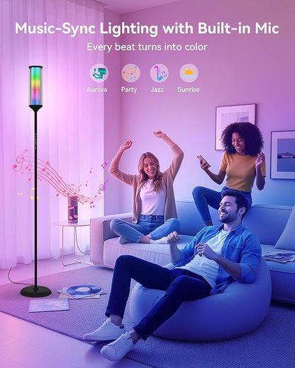 JOOFO Glass Shade RGBICW Corner Floor Lamp, 16 Million Colors Smart LED Ambient Mood Lighting with App & Remote Control for Modern Home Decor, Bedroom, Living Room, Gaming Room