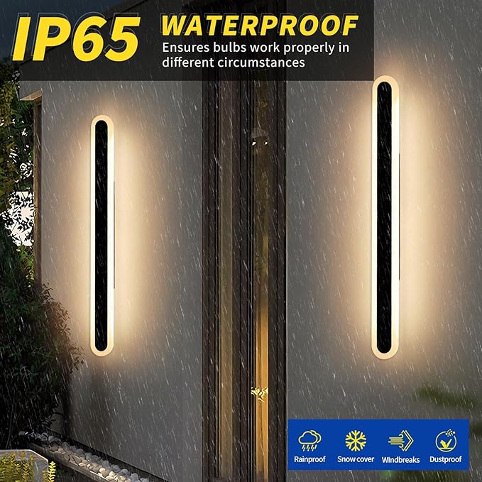 2 Pack 47.2inch Long Outdoor Wall Sconce, Oval Modern Exterior Light Fixture, IP65 Waterproof, 3 Color 3000K/4500K/6000K, LED Strip Wall Mount Lighting for Patio, Garden, Garage, Backyard