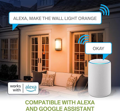 ASD 10 Inch Smart RGBW LED Outdoor & Indoor Wall Mount Light Fixture - Black RGB Wall Sconce Exterior Lighting - 120-277V 15W 2700-6500K Dimmable, Remote Control, Alexa - Front Door, Patio ETL 2 Pack