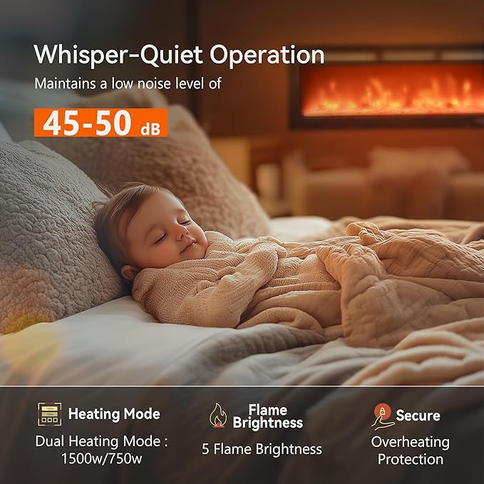EUHOMY 36 Inch Electric Fireplace Wall Recessed and Wall Mounted with Adjustable Flame Color, Fireplace Heater with Remote Control, Linear Fireplace with Timer, Touch Screen, Log & Crystal, 750/1500W