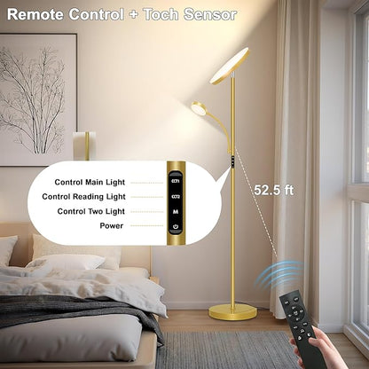 Floor Lamps for Living Room,42W/4200LM Bright Floor Lamp,2-in-1 Dimmable Standing Lamp with Reading Light,69'' Tall Lamp with Remote & Touch Control, Modern Floor Lamp for Bedroom,Office