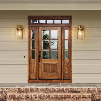 Brass Outdoor Wall Light Fixtures, Exterior Waterproof Lanterns, Porch Wall-Mounted Lights with E26 Socket and Glass Shade – Modern Rustproof Wall Sconces for Yard, Front Door & Entryway.2-Pack