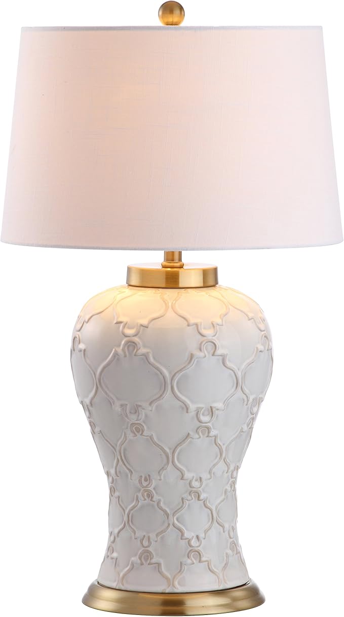 JONATHAN Y JYL4024A Arthur 29" Ceramic LED Table Lamp Traditional Transitional Bedside Desk Nightstand Lamp for Bedroom Living Room Office College Bookcase LED Bulb Included, Cream