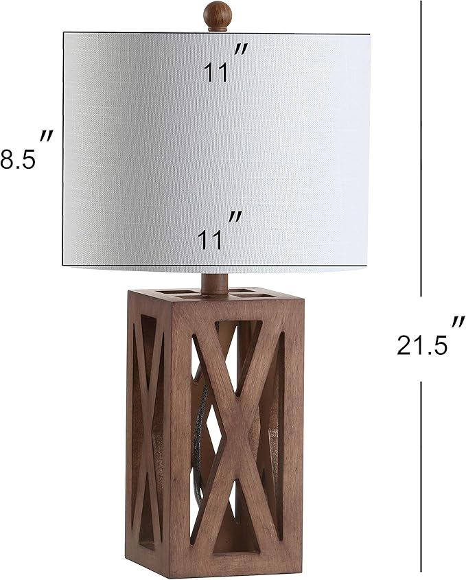 JONATHAN Y JYL1062A Stewart 21.5" Wood LED Table Lamp Industrial French Country Rustic Bedside Desk Nightstand Lamp for Bedroom Living Room Office College Bookcase LED Bulb Included, Brown