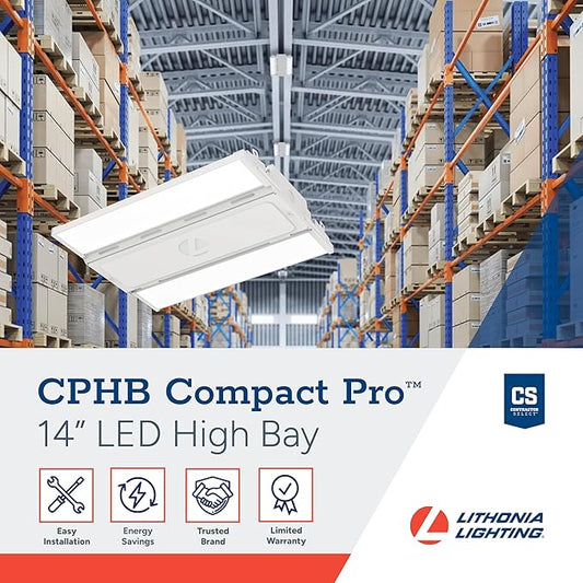 Lithonia Lighting Compact Pro LED High Bay Light, Ceiling Lighting Fixture, 12,000 Lumens, 4000K Cool White, Dimmable LED Work Light for Garage and Warehouse, MVOLT 120-277V (CPHB 12LM MVOLT 40K)