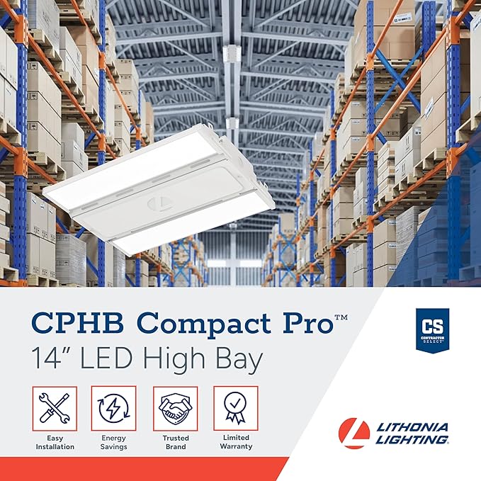 Lithonia Lighting Compact Pro LED High Bay Light, Ceiling Lighting Fixture, 18,000 Lumens, 5000K Daylight, Dimmable LED Work Light for Garage and Warehouse, MVOLT 120-277V (CPHB 18LM MVOLT 50K)