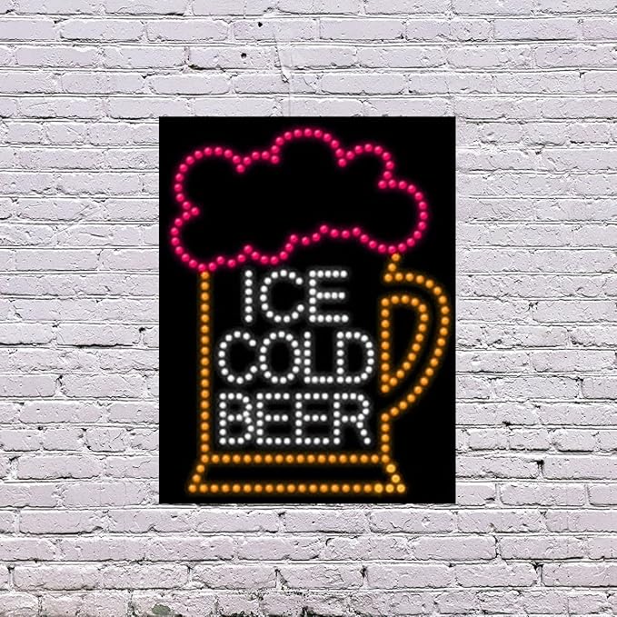 LED Ice Cold Beer Sign for Retail Business Displays |Advertising Electronic Light Up Sign for Windows Walls | 26"H x 20"W x 2"D
