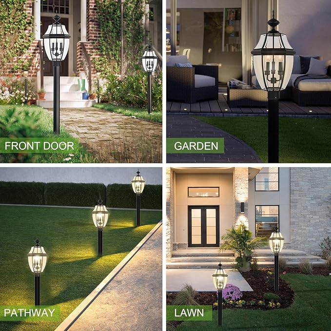 Kalium Outdoor Post Lights, 3 Light Lamp Post Light Fixture Hardwired with Clear Beveled Glass, 23" Large Waterproof Lamp Pillar Fixtures for Yard Pathway Porch Patio 60W Matte Black