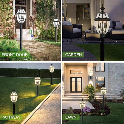 Kalium Outdoor Post Lights, 3 Light Lamp Post Light Fixture Hardwired with Clear Beveled Glass, 23" Large Waterproof Lamp Pillar Fixtures for Yard Pathway Porch Patio 60W Matte Black
