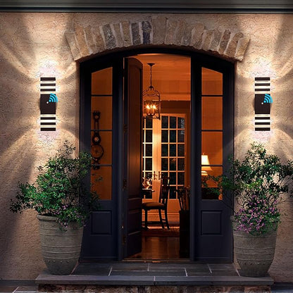 tewei Outdoor Wall Lights, Dusk to Dawn Brown Outdoor Lights for House 3-Layer Modern Exterior Light Fixture Wall Mount Waterproof Up and Down Porch Lights for Garage Entryway, 2 Pack