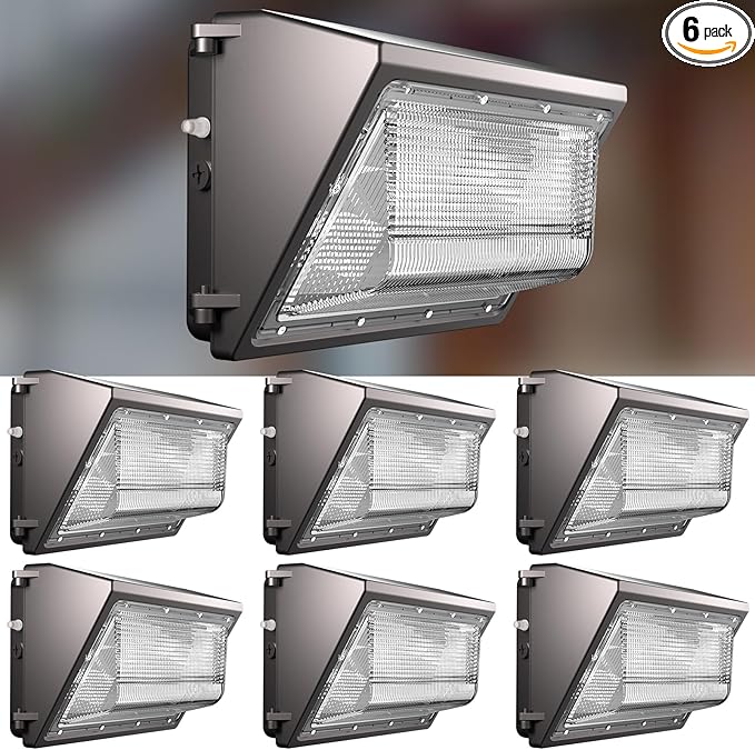 Lightdot 6Pack 250W LED Wall Pack Lights, 100-277v Dusk to Dawn with Photocell | 37500Lm(150Lm/W) 5000K IP65 Outdoor Exterior Lighting Fixture for Yard,Warehouse,Factory,Garage, ETL(Height:20~40ft)