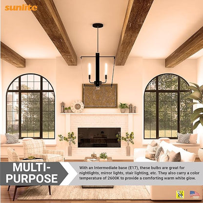 Sunlite 41720 Incandescent T6.5 Tubular Light Bulb, E17 Intermediate Base, 20 Watts, 80 Lumens, Dimmable, Mercury Free, Title 20 Approved, 2600K Warm White, Clear Glass, 25 Count
