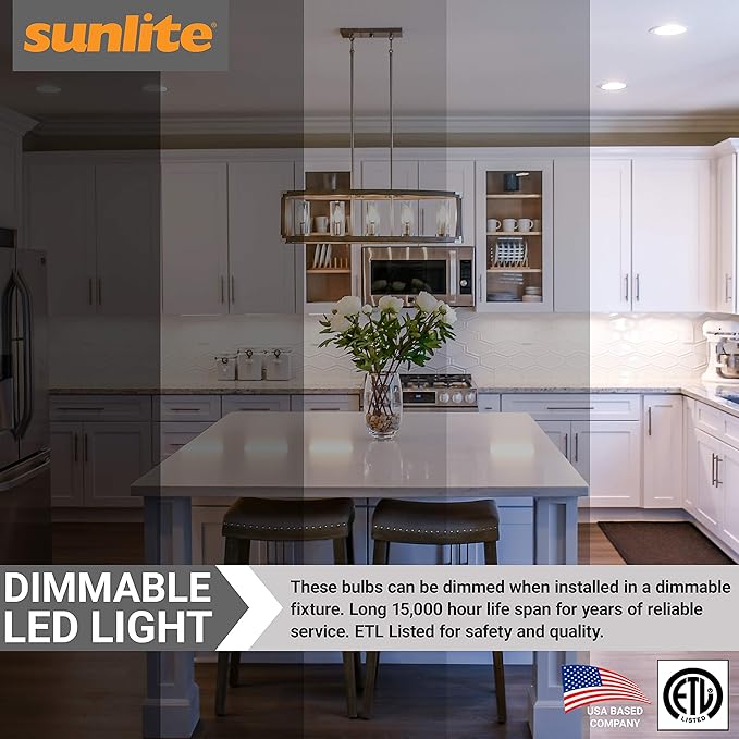 Sunlite LED Filament Chandelier Light Bulb with Flame Tip, ETL Listed, 5 Watts (60W Equivalent), Candelabra Base (E12), Clear, Dimmable, 5000K Daylight, 12 Count