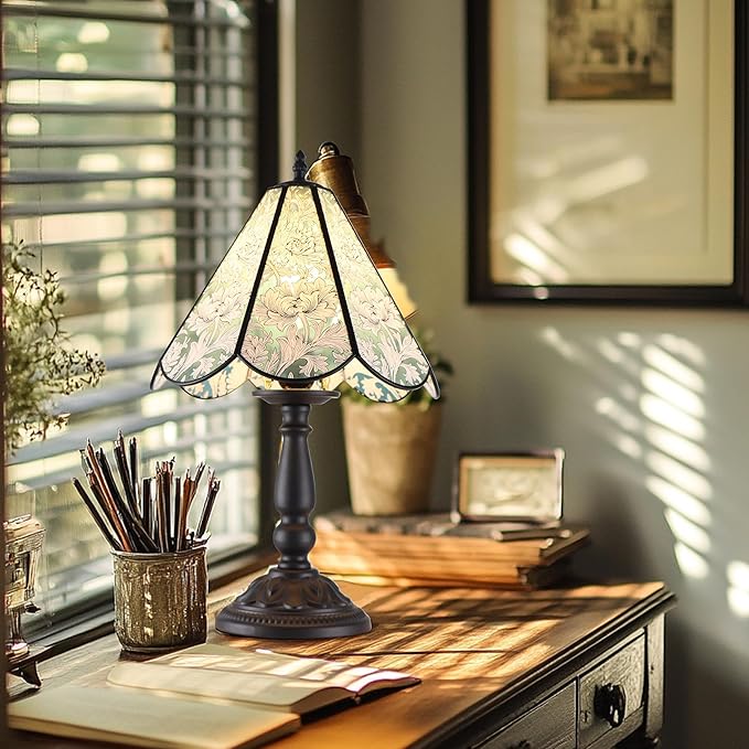 18" Vintage Table Flower Lamp, 60W Retro Glass Vintage Desk Flower Lamp with Switch Controlled, E26 Table Lamp Holder Home Decor Night Stand Lamp Suitable for Living Room, Bedroom Black