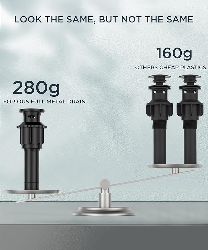FORIOUS 4 Inch Centerset Bathroom Faucet Black 2 Hole, Two Handle Matte Black Faucet for Bathroom Sink with Pop Up Dain, 24" Supply Line, and 360° Rotating Spout of 4" Vanity