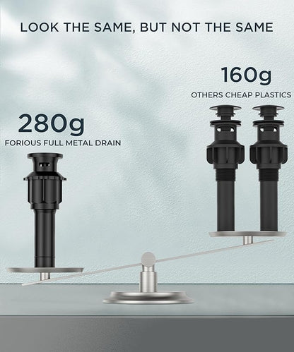 FORIOUS 4 Inch Centerset Bathroom Faucet Black 2 Hole, Two Handle Matte Black Faucet for Bathroom Sink with Pop Up Dain, 24" Supply Line, and 360° Rotating Spout of 4" Vanity