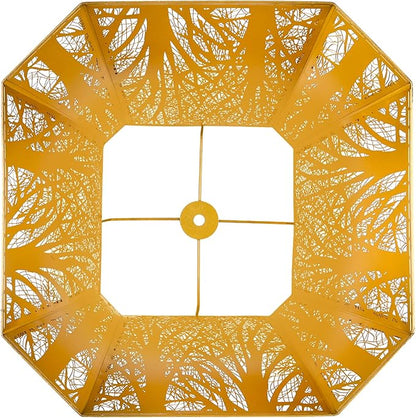 Metal Bell Lamp Shade, Large Lampshade (Spider Fitter) Square Cut Corner, Etched Forest Lamp Shades for Table Lamps and Floor Lamps, Bronze Gold Tree Pattern, 8" Top x 14" Bottom x 11" High