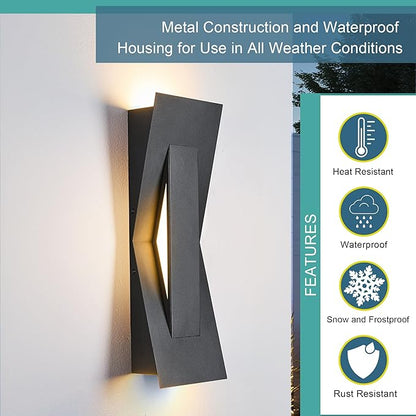 Modern Dimmable LED Up Down Wall Light,120-277V,CRI 90+,2200LM 3000K,IP65 Waterproof, 10%-100% Dimmable for Commercial & Home Outdoor or Indoor, 15 Inch Porch & Patio Wall Mount.