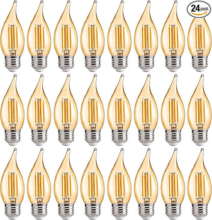 FLSNT CA11 E26 LED Candelabra Bulbs, Dimmable LED Chandelier Light Bulbs, 40W Equivalent, 2200K Warm White Light, 330LM, Amber Glass Finishing, 24 Pack UL,CA65 Listed.