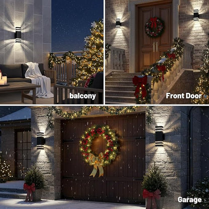 Outdoor Wall Light Dusk to Dawn, Exterior Sconce Lighting Fixture, Up and Down Porch Light Waterproof Aluminum Square PC and Tempered Glass Cover 3000k 7W 2Pack Black Certificate ETL