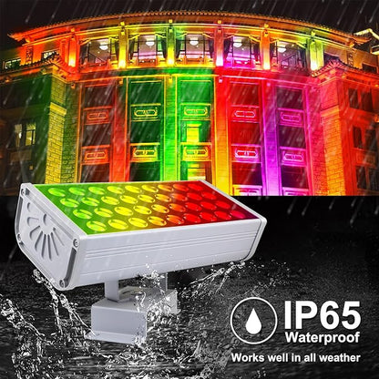 LED Wall Washer Lights RGBW 5000K Color Changing with RF Remote, Dimmable 144W Flood Lights for Church, Bridge, Hotel, Yard, Party, Wedding, Building Wall Decorations