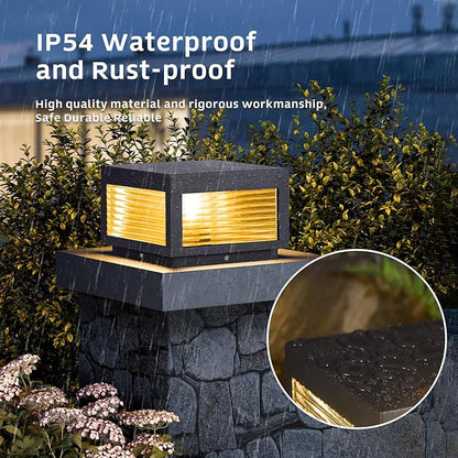 Outdoor Post Lights, 9.84" Column Pillar Light Hard Wired, Modern Fence Posts Lamp Waterproof 3000K Warm LED Lighting Lantern with E26 Bulb for Patio Driveway Garden Decoration