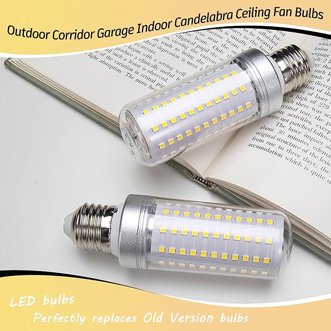 1.57 x 4.92 inch Big E26 15W LED Corn Bulbs 2000 Lumen 150 Watt Equivalent Incandescent Bulbs 4000K Natural White Candelabra Ceiling Fan LED Bulbs for Indoor Outdoor Home Garage Warehouse, 2 Pack