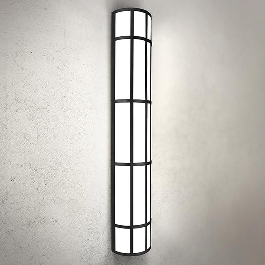 ASD 36 Inch LED Outdoor Wall Mount Light Fixture with Grid - Matte Black Modern Wall Sconce - 30W 120-277V 3000K 4000K 5000K Adjustable - Dimmable Exterior Lights - Front Door, Patio - ETL