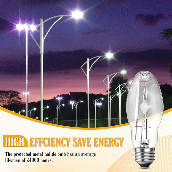 3 Pack Lighting Metal Halide Ed17 Bulb, Medium Base (e26), 24000 Hour Span Life, 6000 Lumen, 4000k, Clear Metal Halide Bulb (70 W)