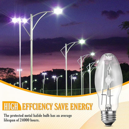3 Pack Lighting Metal Halide Ed17 Bulb, Medium Base (e26), 24000 Hour Span Life, 6000 Lumen, 4000k, Clear Metal Halide Bulb (70 W)
