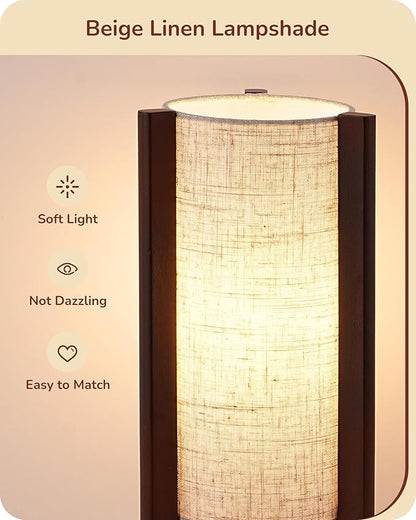 EDISHINE Wood Table Lamp, 13.5" Small Bedside Lamp, Beige Linen Shade, Rose Wood Cylinder Nightstand Lamp for Bedroom Living Room, On-Off Line Switch, E26 Base (Bulb Not Included)