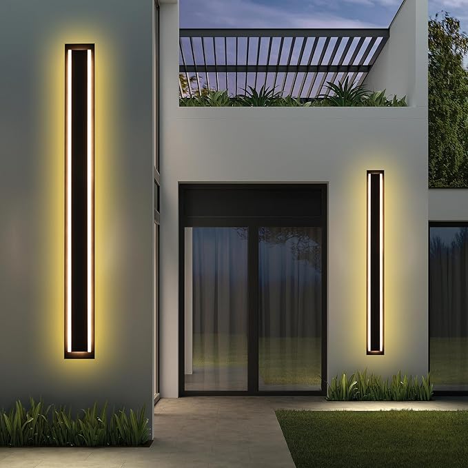 MELUCEE 2 Pack 60 Inch Outdoor Long Wall Lights, 5 Color Dimmable Outside Linear Long Strip LED Wall Sconce, Black Exterior Light Fixture for House, Garage, Porch, Patio, IP65 Waterproof, 3000K-6000K