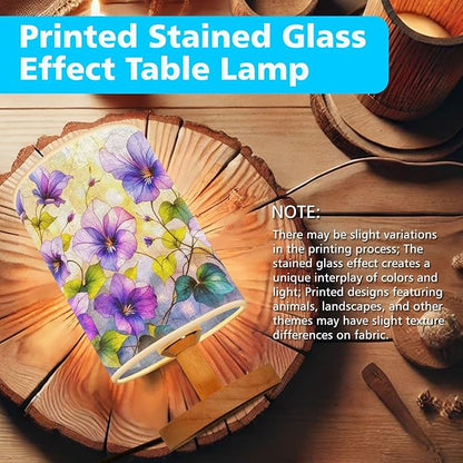 Violet Table Lamp LED 3-Color Pressed Bedside, Violet Shade Lamp with Wood Base for Bedroom Living Room Desk Office