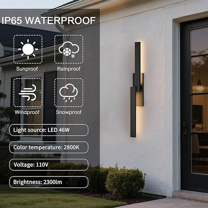 LamQee 39.4" Aluminum Long Outdoor Wall Lights, 3000K 1000LM 20W Integrated LED, Black Modern Exterior Lighting Fixtures IP65 Waterproof Contemporary Outside Sconce for House Porch Patio Garage Door