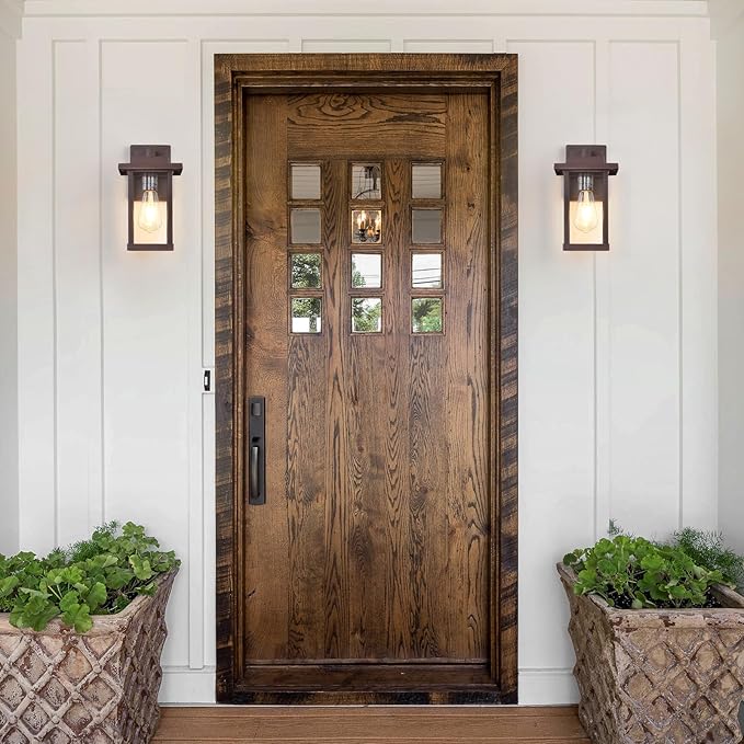 Exterior Light Fixtures 2 Pack, Modern Outdoor Wall Lanterns Farmhouse Outdoor Porch Light for House Patio Front Door Entryway, Bronze