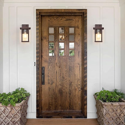 Exterior Light Fixtures 2 Pack, Modern Outdoor Wall Lanterns Farmhouse Outdoor Porch Light for House Patio Front Door Entryway, Bronze