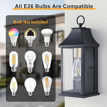 Dusk to Dawn Outdoor Wall Lantern, Modern 15" Outside Wall Sconce, Black Outdoor Light Fixture with Glass, Waterproof Exterior Lamp for House Porch Patio