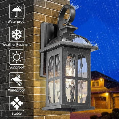 Darkaway Outdoor Wall Light Exterior Light Fixture with Water Ripple Glass, Aluminum Outside Lights Sconces Exterior Lighting for House Porch Patio Doorway Garage