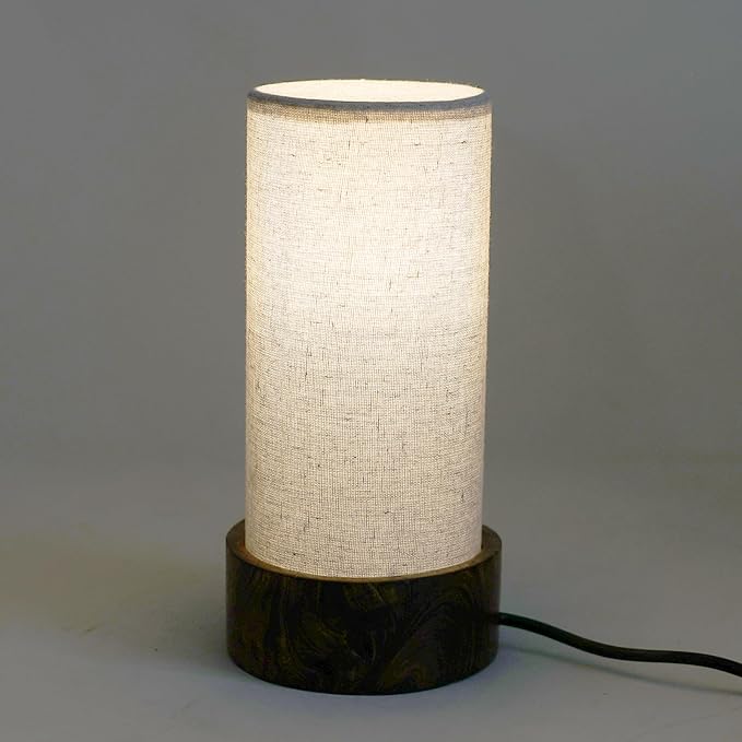 Bedside Small Lamp Wood Base Round Fabric Shade Table Lamp for Living Room, Desk, Lamp for Living Room, Bedside Lamp, Room Decor, Wooden Base Grey Color
