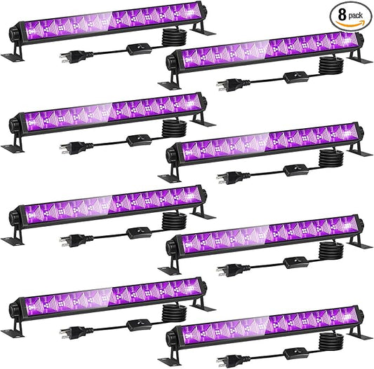 8 Pack 40W LED Black Light Bar, Black Lights Light Up 4000ft² with Switch+Plug+6ft Cord, for Glow Party Supply, Halloween, Bedroom, Body Paint, Fluorescent Party