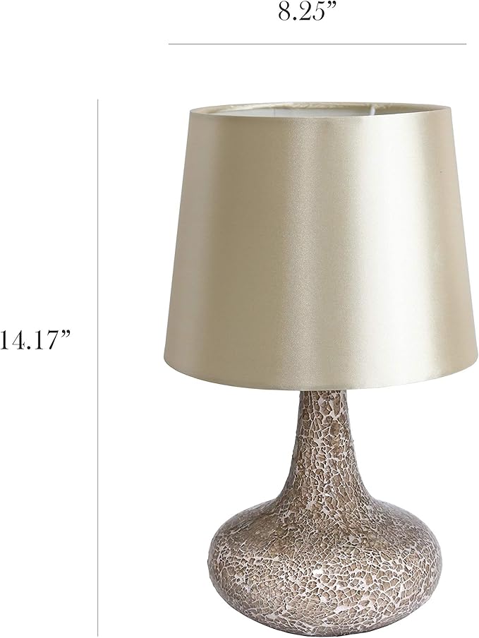 Simple Designs LT3039-CHA 14.17” Contemporary Mosaic Tiled Glass Genie Standard Table Lamp with Matching Fabric Shade for Home Décor, Bedroom, Living Room, Foyer, Office, Champagne